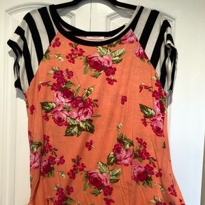 Black and white stripe w/ bright floral print